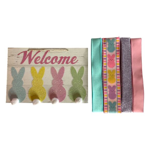 Welcome Bunny Rabbit DIY Easter Wreath Making Kit, Spring Sign Ribbon Bundle Set - Picture 1 of 5